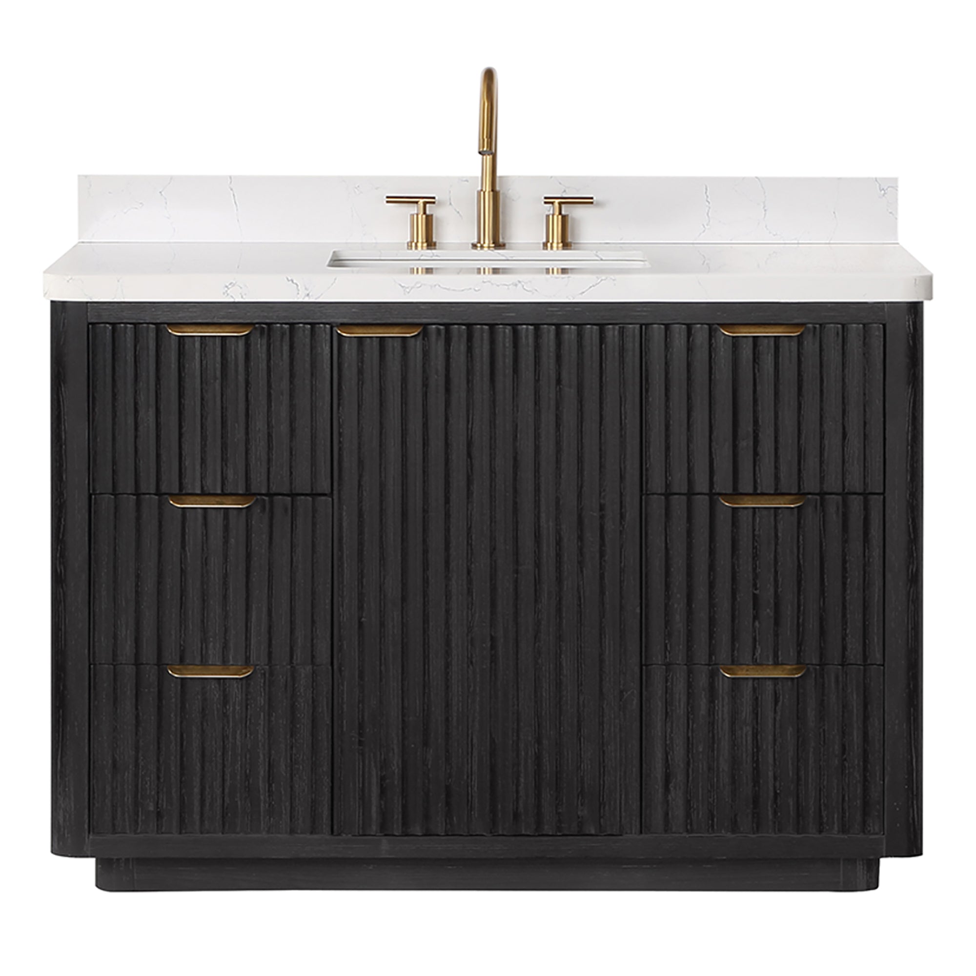 Vinnova Cadiz Bath Vanity, Composite Stone Top, Black, 48", No Mirror