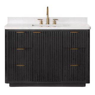 Vinnova Cadiz Bath Vanity, Composite Stone Top, Black, 48", No Mirror