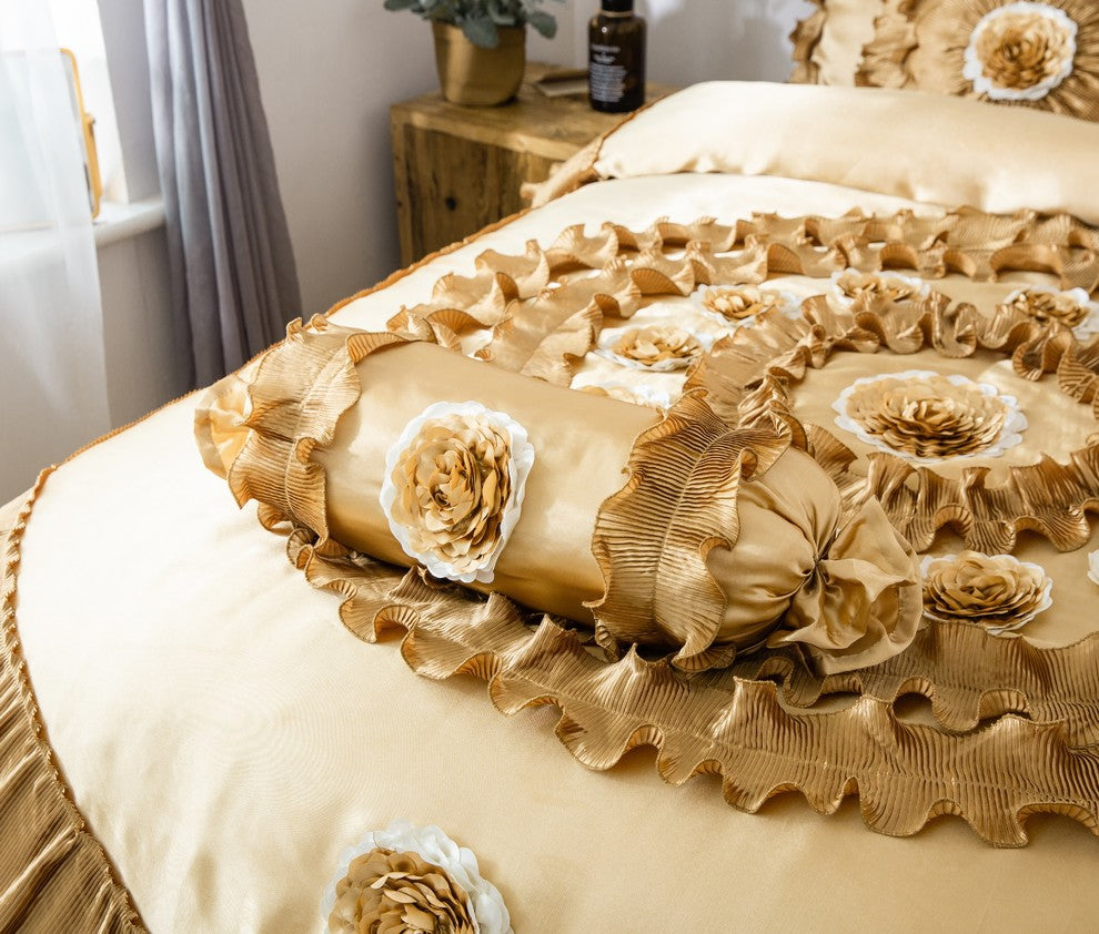 6-Piece Caramel Latte Ruffle Comforter Quilt Set, California King