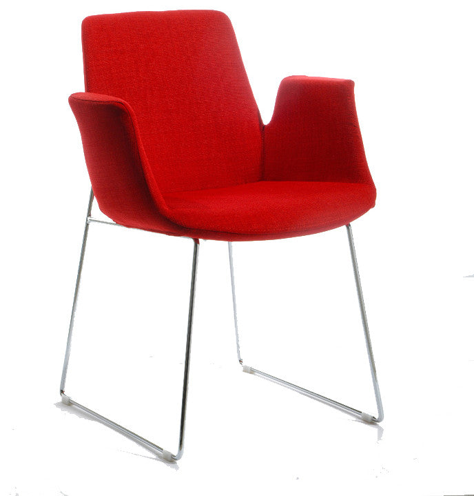 33" Red Polyester Fabric And Metal Dining Chair