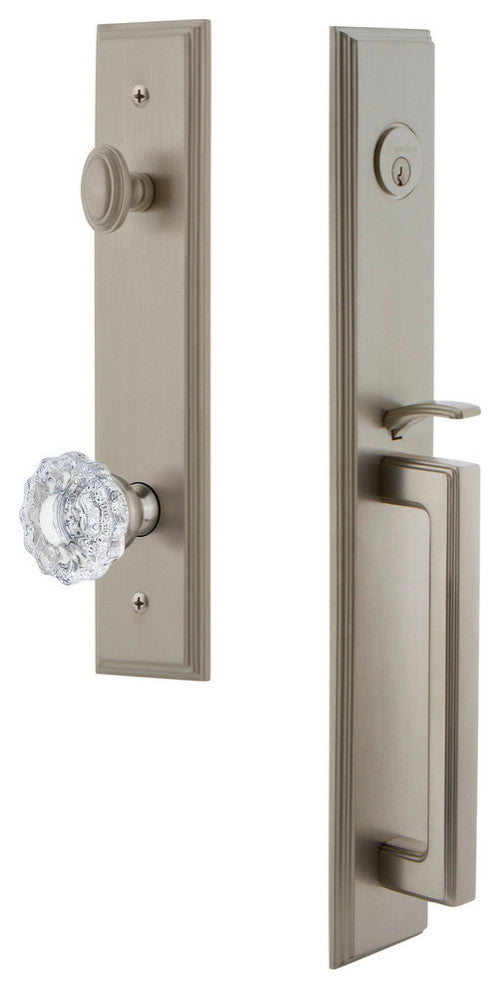 Carre' 1-Piece Dummy Handleset, D Grip and Versailles Knob, Satin Nickel, 849207