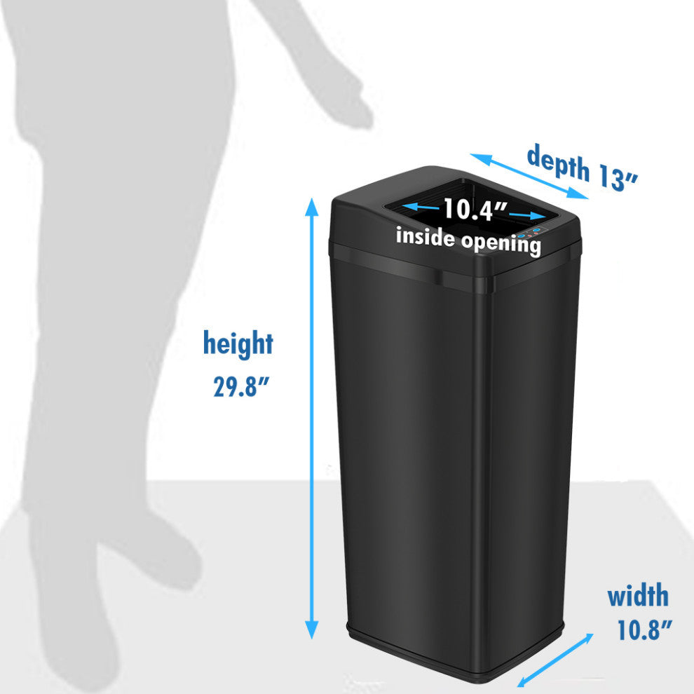 iTouchless 14 Gal Retracting Lid Sensor Trash Can + Odor Filter, Black Steel