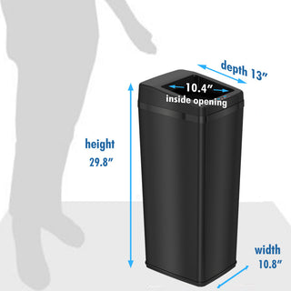 iTouchless 14 Gal Retracting Lid Sensor Trash Can + Odor Filter, Black Steel