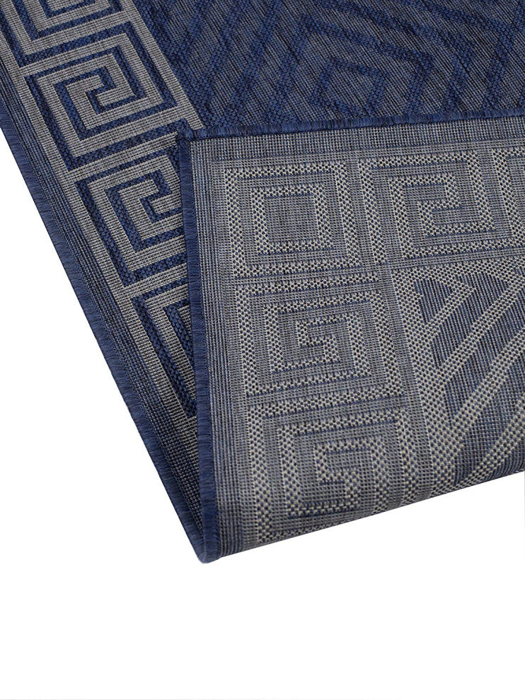 Outdoor Collection Geometric Area Rug - UV Safe Rug, Midnight Blue, 5'3"x7'6"