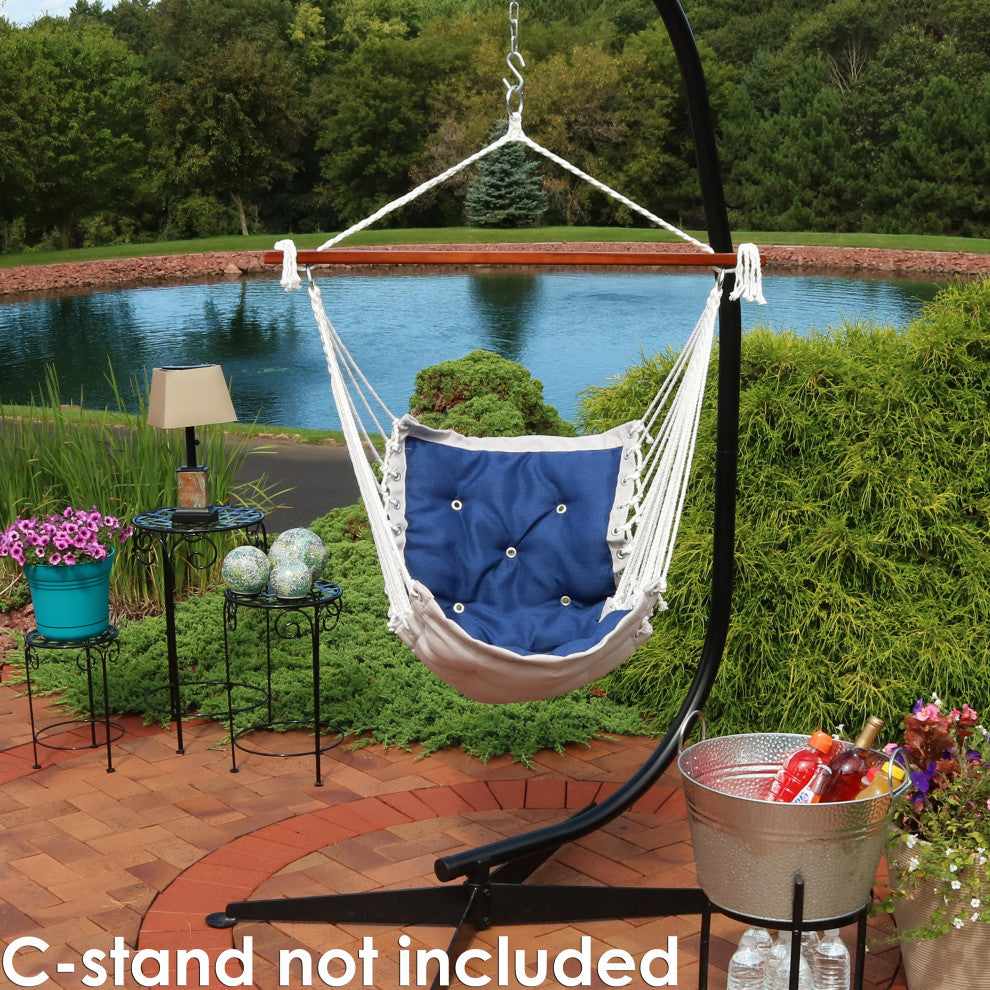 Sunnydaze Tufted Victorian Hammock Chair Swing, 300-Pound Limit, Navy Blue