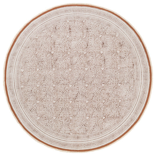 Surya Rajasthan RAJ-2302 6' Round Rug, Dark Brown/Ivory/Camel/Cream