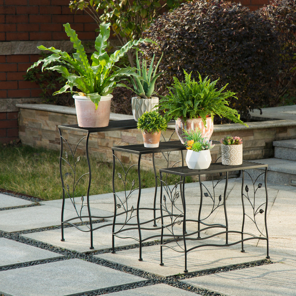 Rectangular Nesting Black Metal Plant Stand, Set of 3