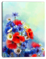 Blue Cornflower and White Daisy, Floral Canvas Art Print, 12"x20"