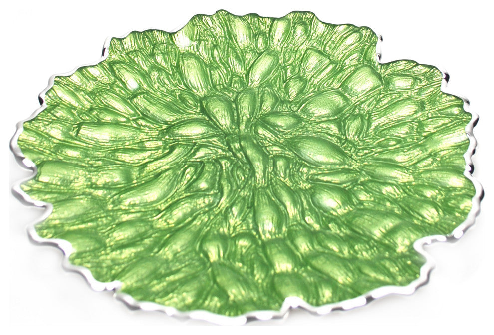 Moss Centerpiece Plate, Green, Silver, 13"x1.5"
