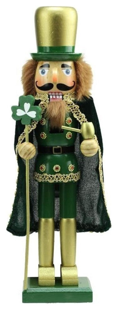 15" Luck of the Irish Green and Gold Wooden Decorative Christmas Nutcracker