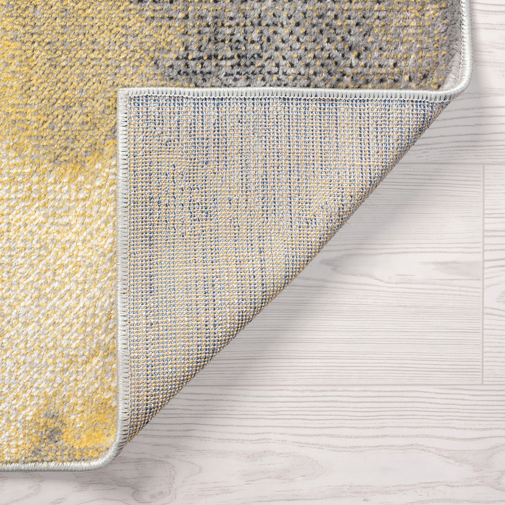 Murrow Contemporary Abstract Yellow/Cream Runner Rug, 2''3''''x7''3''''