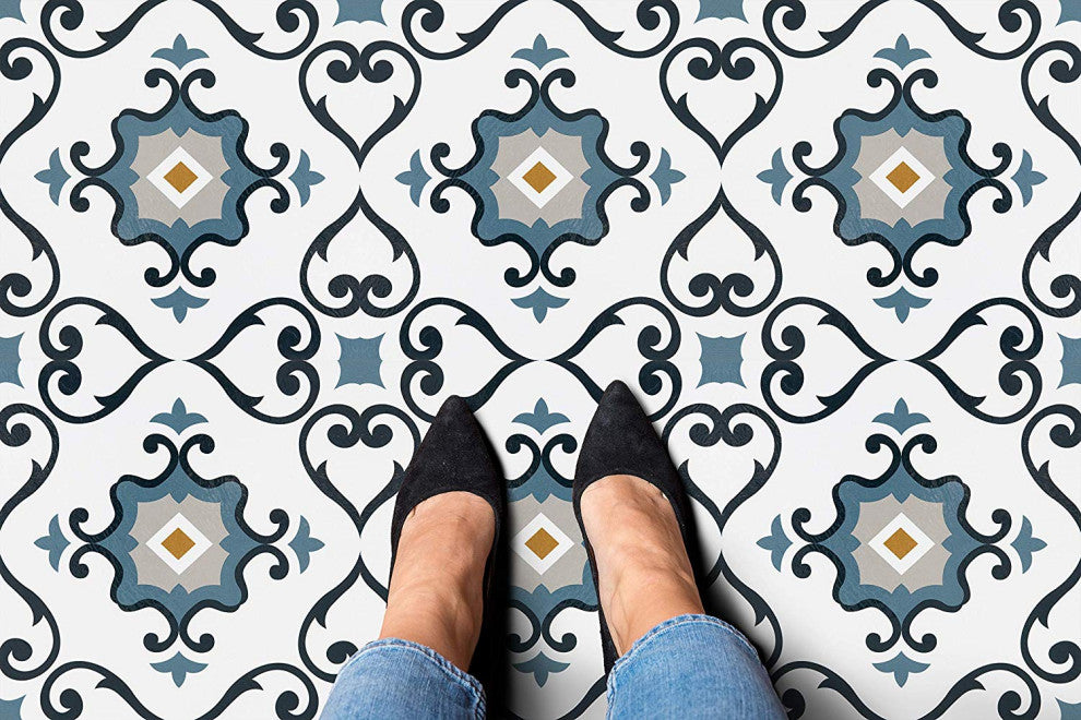 PowerSellerUSA Self-Stick Vinyl Modern Geometric 20-Pcs 1.5mm Thick Tiles 12"