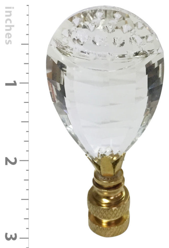 Balloon Drop Clear K9 Crystal Lamp Finial with Polished Brass Base, Single