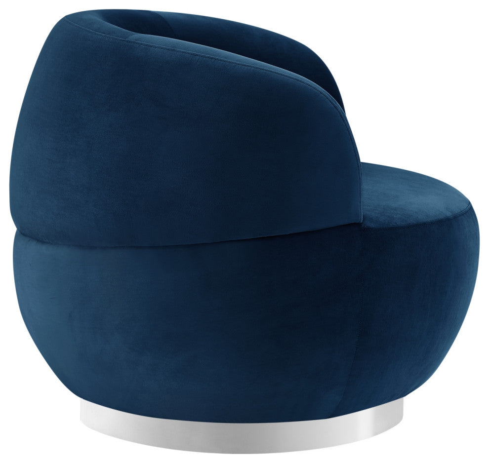Inspired Home Shaniyah Accent Chair, Swivel, Navy/Chrome Velvet