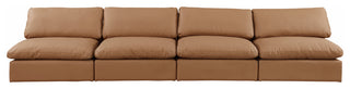 Comfy Upholstered Modular Sofa, Cognac, 4-Piece: 4 Armless Chair, Vegan Leather