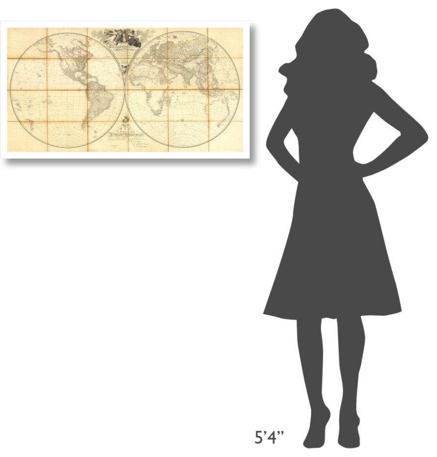 "Map of the World, Researches of Capt. James Cook, 1808" Paper Art, 38"x21"