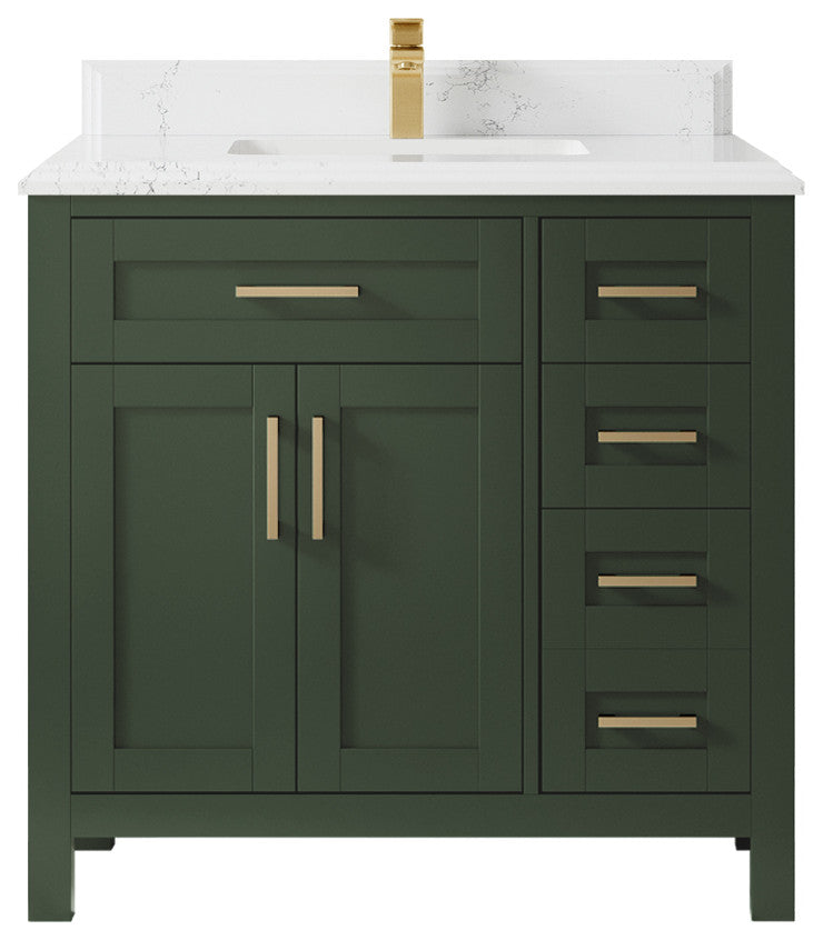 Cambridge 36 Center Sink Bath Vanity in Pewter Green 1.5" Empira Quartz