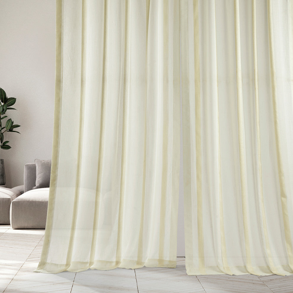 Antigua Off White Striped Linen Sheer Curtain Single Panel, 50"x84"