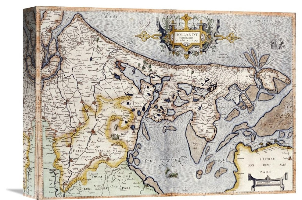 "Map of Holland" Stretched Canvas Giclee by Rumold Mercator, 16"x12"