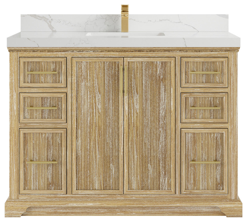 Alys Teak 48 Single Sink Bathroom Vanity Whitewashed 2" Calacatta Laza