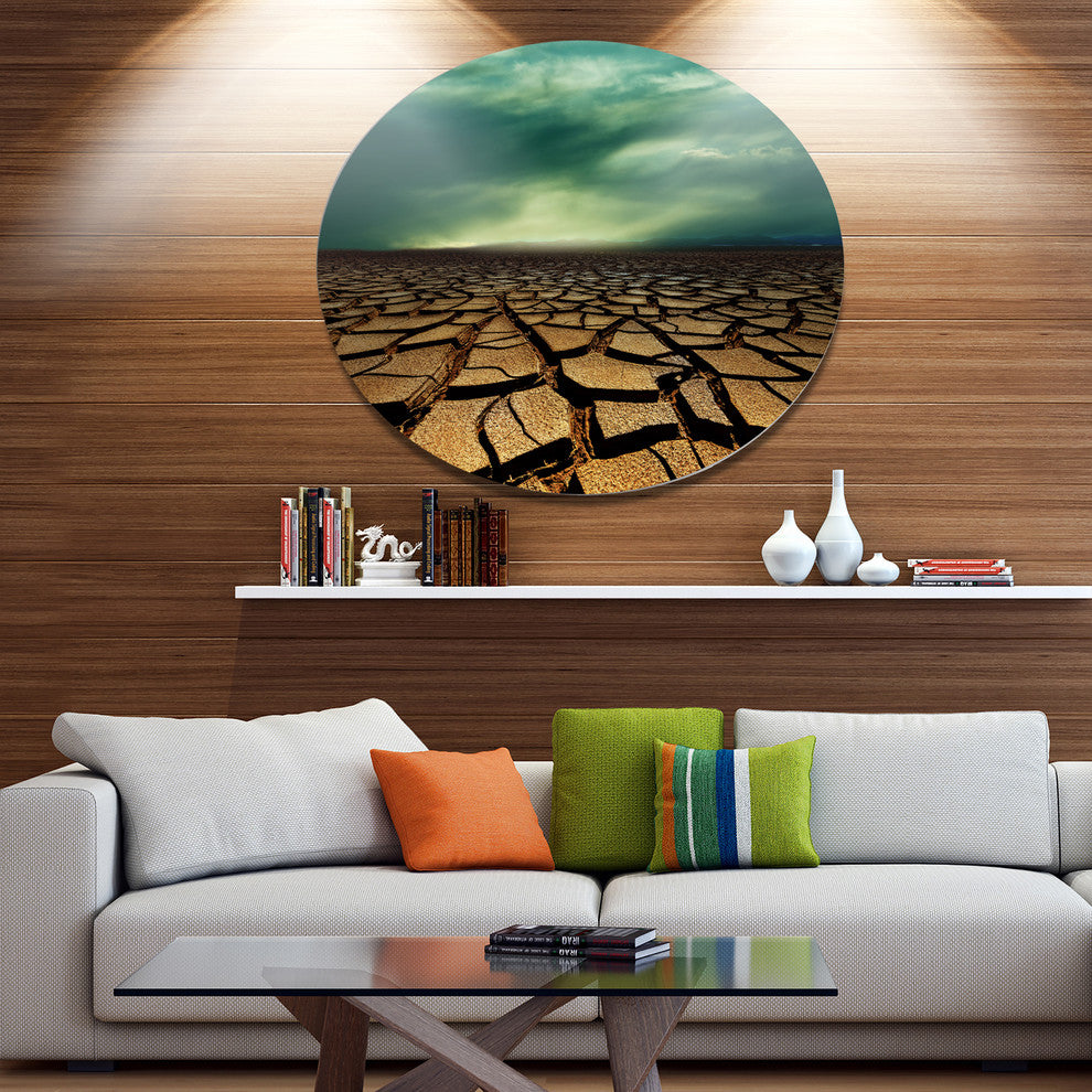 Drought Land Under Dramatic Blue Sky, African Disc Metal Wall Art, 11"