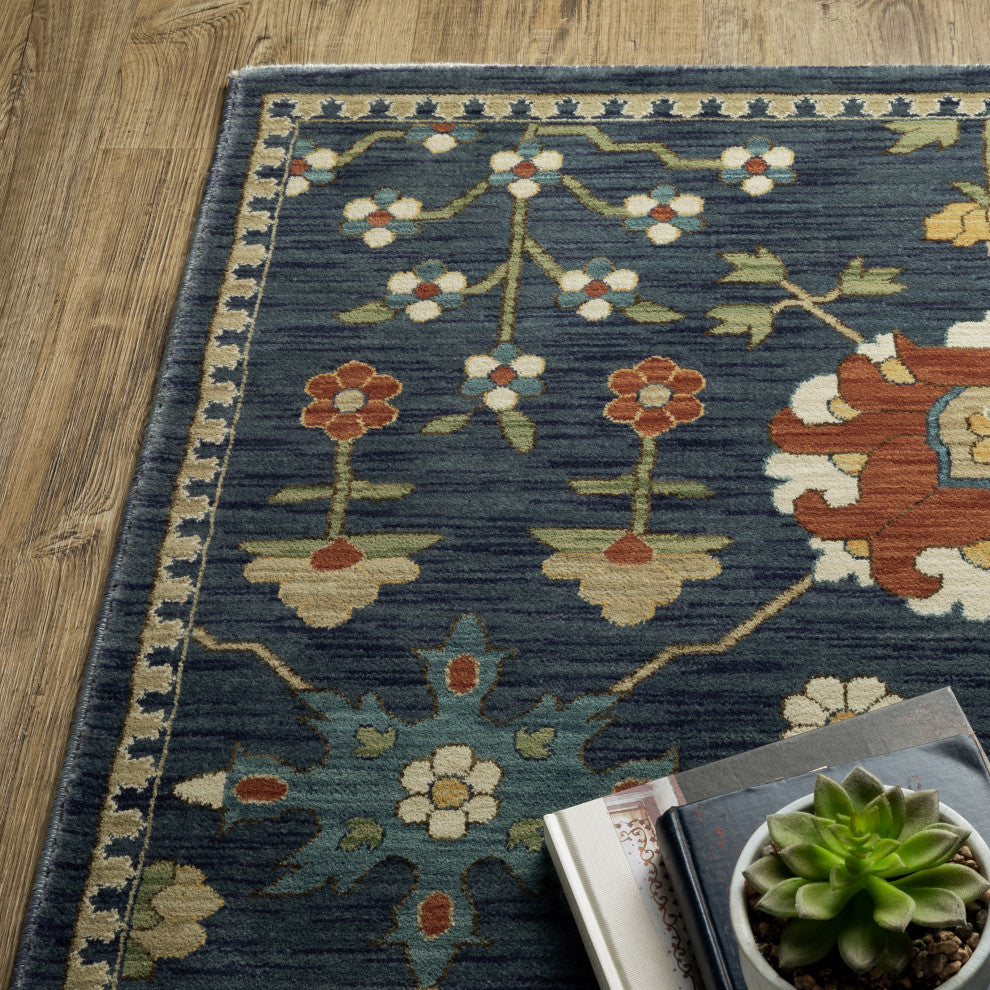 Fabienne Oriental Floral Indoor Area Rug, Blue, 5'3"x7'6"