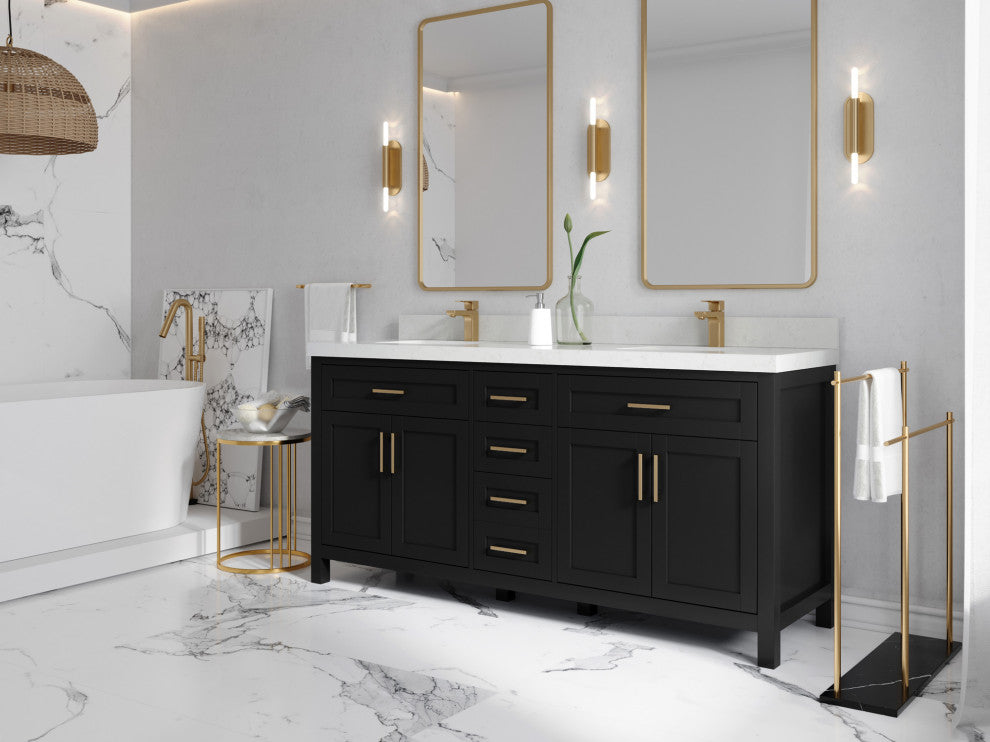Cambridge 72 Double Sink Bath Vanity in Black 2" Carrara Marble