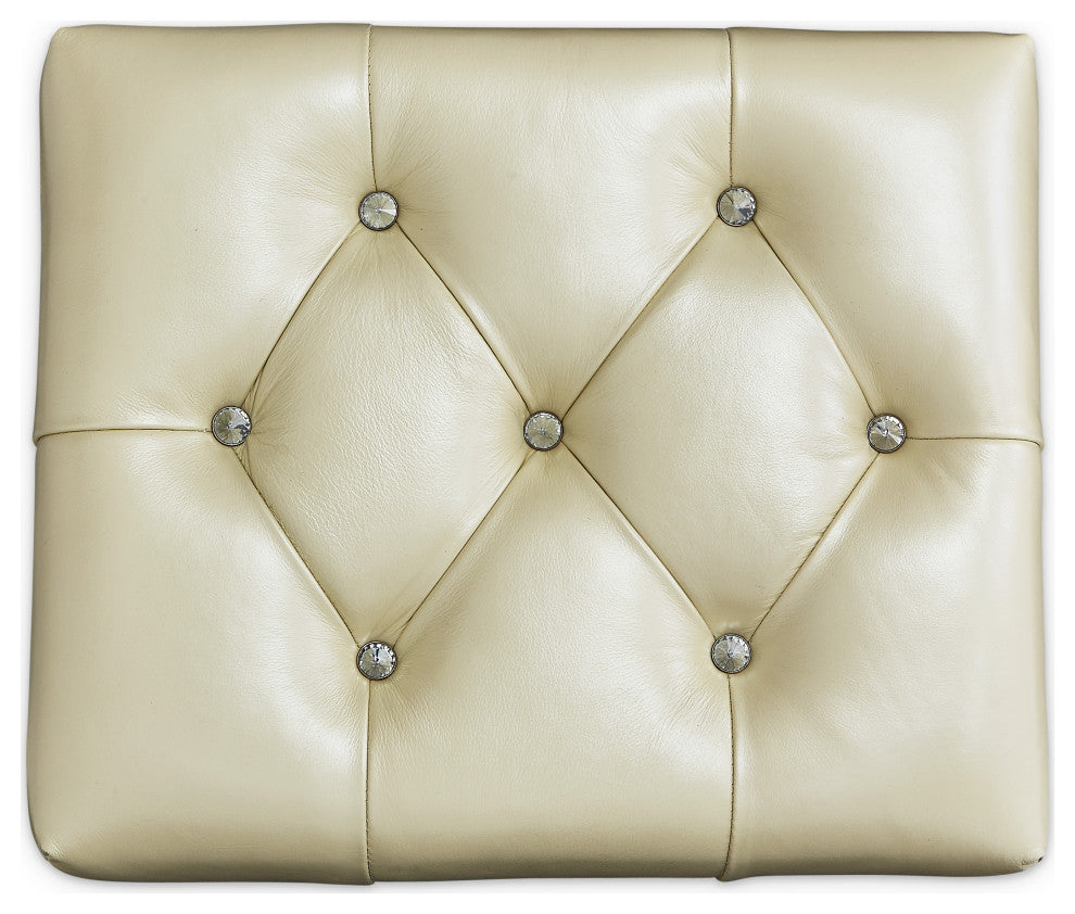 Hollywood Swank Tufted Leather Vanity Bench, Creamy Pearl