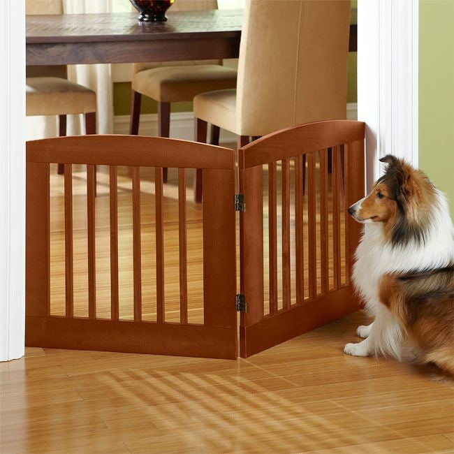 Ruffluv 2 Panel Expansion Pet Gate, Medium 24", Chestnut