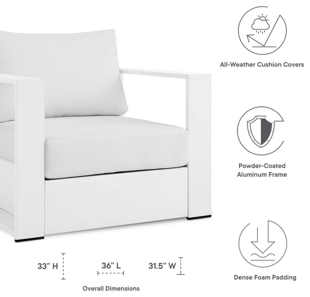 Lounge Sectional Sofa Chair Table Set, White, Aluminum, Modern, Outdoor Patio