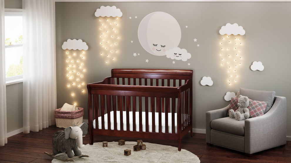Baby Mile Eve 4-in-1 Convertible Crib With Guardrail, Cherry