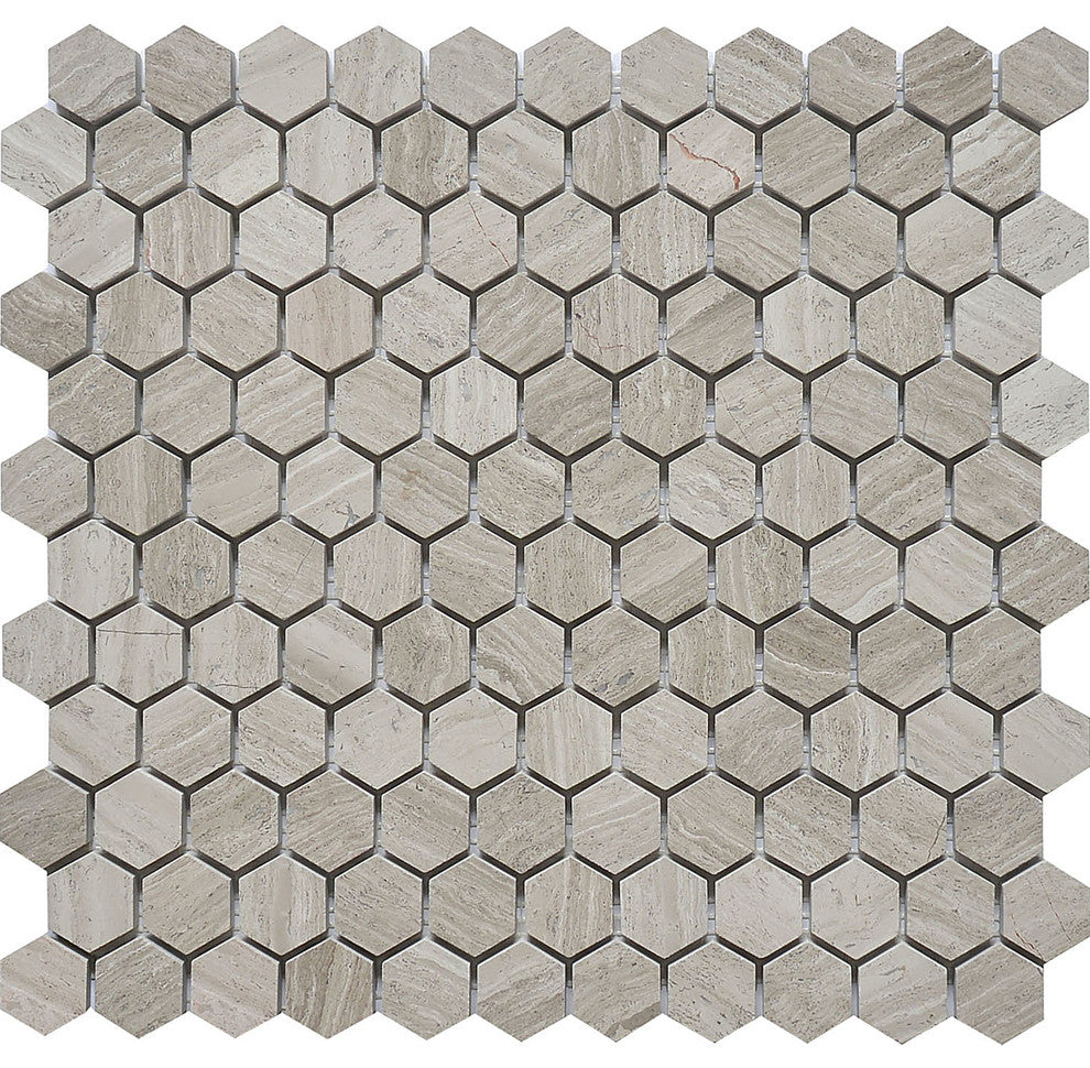 White Oak Marble Mosaic Tile, Hexagon, Polished, Sample