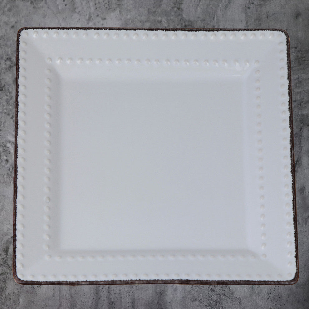 16 Piece Square Beaded Stoneware Dinnerware set by Lorren Home Trends, White