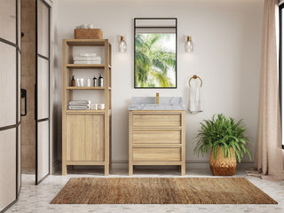 Elizabeth Oak 30" Single Sink Vanity, White 2" Venatino Quartz