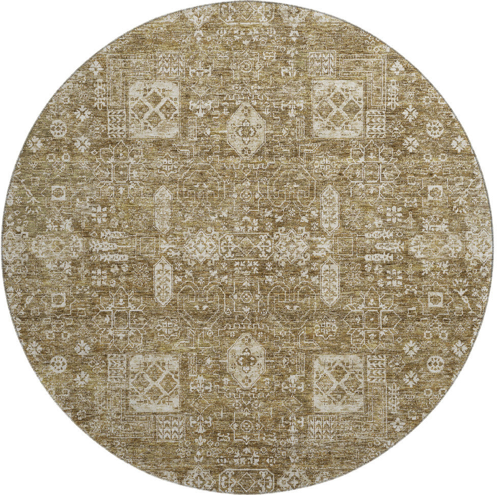 Premium Machine Washable Mayfield AMF637 Brown 8' x 8' Round Rug