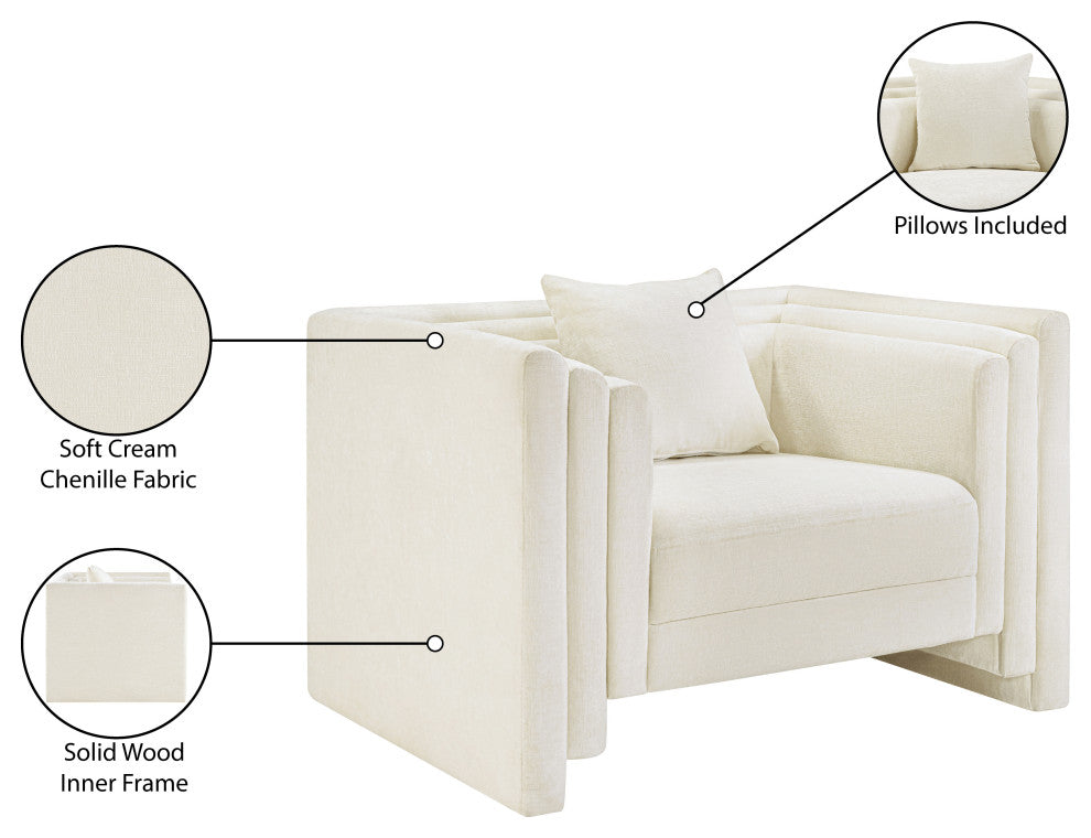 Everett Upholstered Chair, Cream, Chenille Fabric