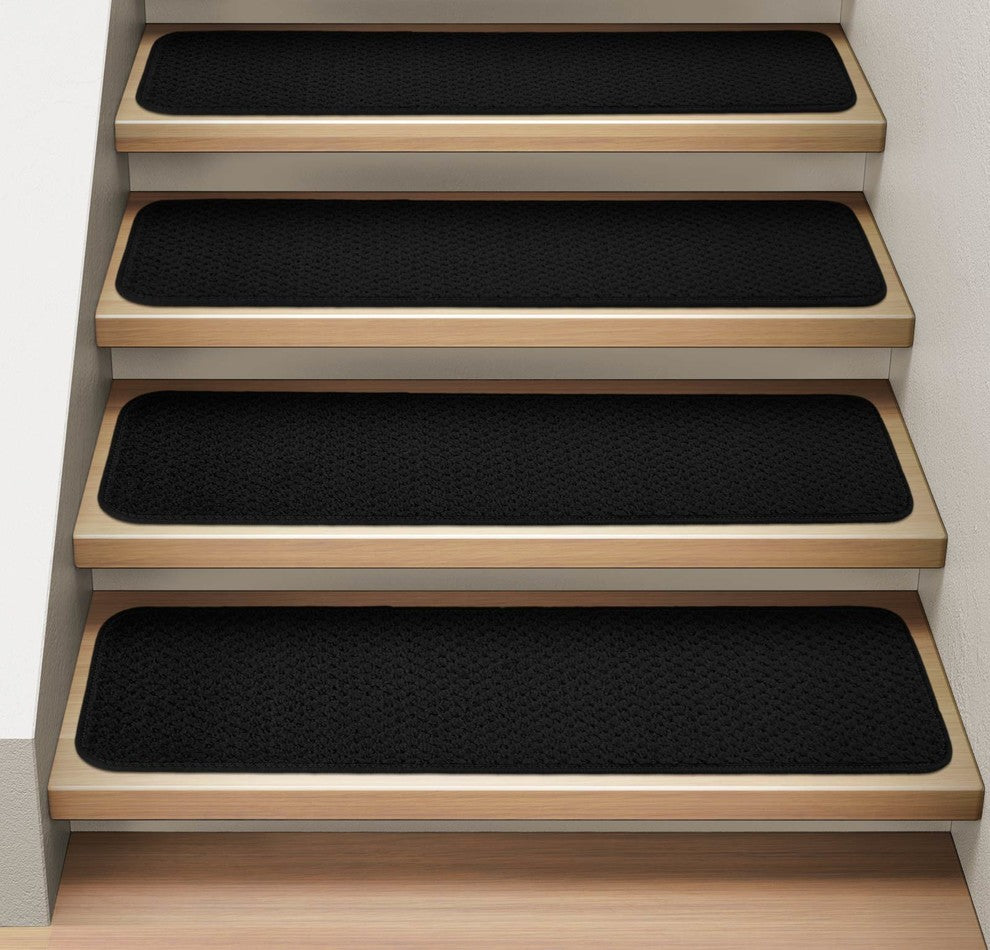 Set of 12 Attachable Carpet Stair Treads Black, 8"x27"