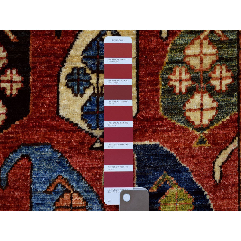 Brick Red Afghan Ersari with Boteh Design Soft Wool Hand Knotted Rug 1'10"x3'0"