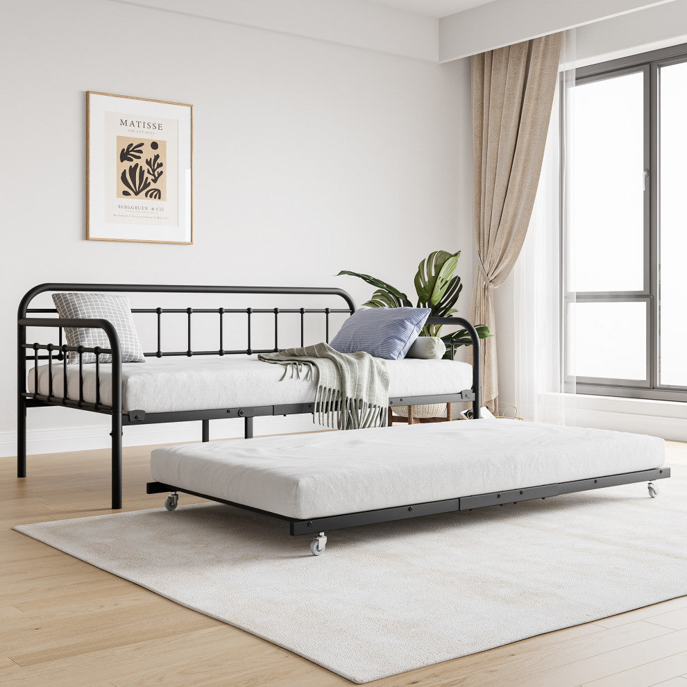 Gewnee Twin Size Metal Daybed Frame with Trundle