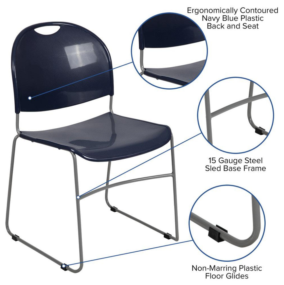 HERCULES Series 880 lb. Capacity Navy Ultra-Compact Stack Chair with Silver...