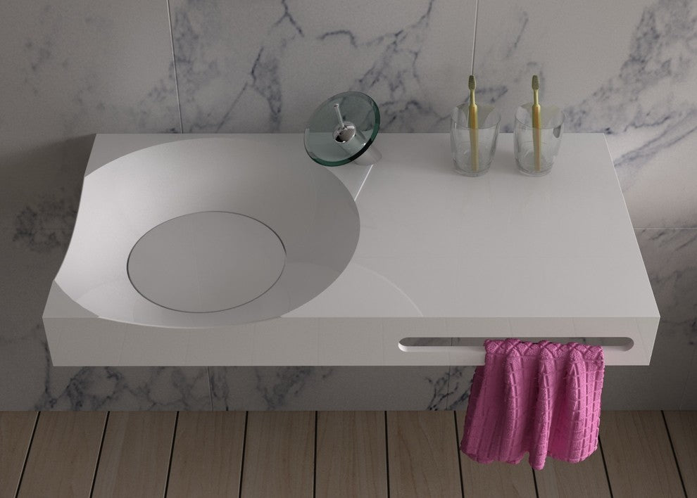 ADM Circular Wall Mounted Sink, White, 35", Matte White