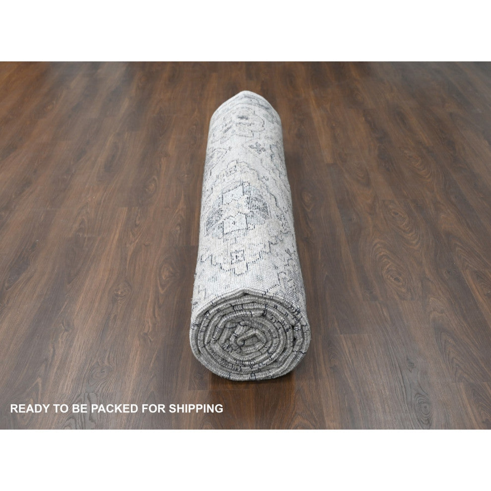 Silver Gray Anatolian Design Soft Wool Hand Knotted Oversized Rug, 11'9"x14'8"