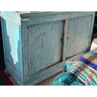 Distressed Turquoise Aqua Blue Rough 2 Doors Credenza Sideboard Console Hws4344