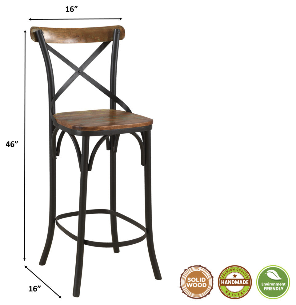Emmett Cross-Back Counter Chair, Set of 2, Bar Height