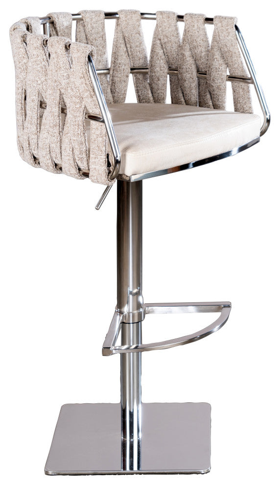 Milano Adjustable Swivel Bar Counter Chair Stool, Off White, Silver