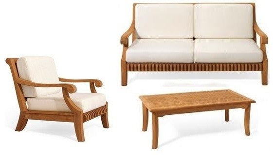 Giva Sofa 3-Piece Set With Natural Sunbrella Cushion, Canvas Bay Brown