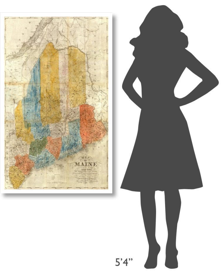 "Map of Maine, 1843" Digital Paper Print by W. Anson, 29"x46"
