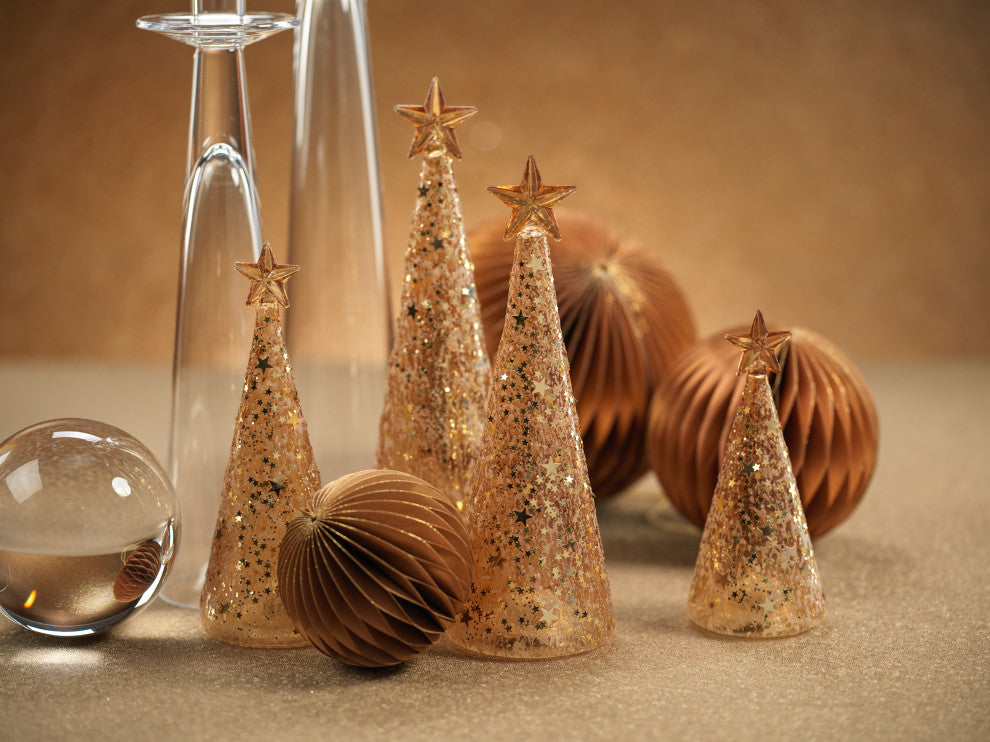Twinkle LED Deco Gold Christmas Trees, Set of 3, 3" X 7.75"
