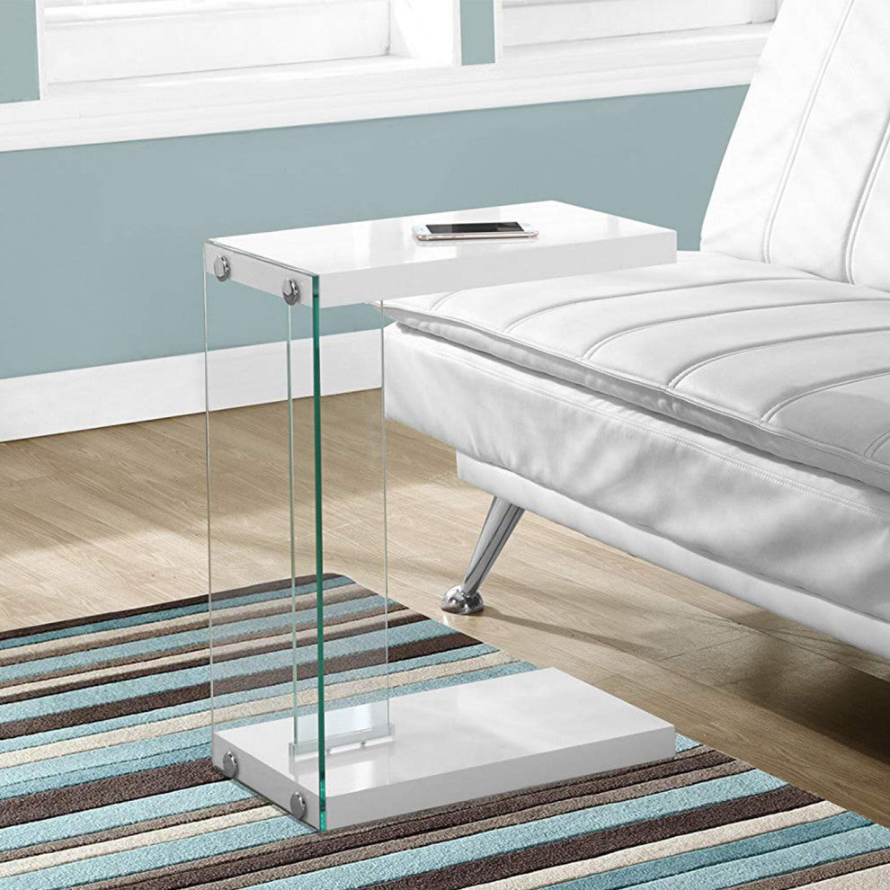 HomeRoots 18.5" x 10.25" x 24.75" White Finish and Tempered Glass Accent Table