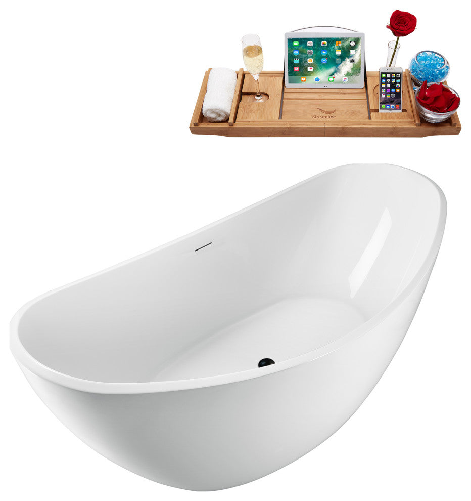 63'' Streamline N951ORB Freestanding Tub, Tray, Internal Drain, Pop-Up: Black